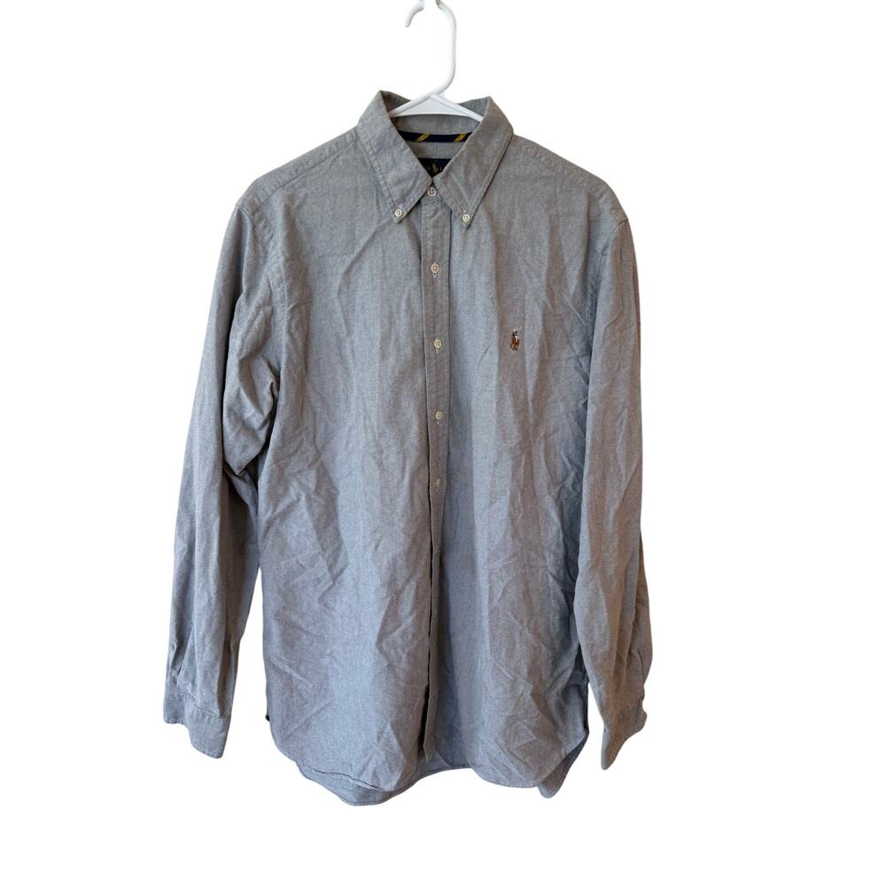 Ralph Lauren Shirt Men's Large Gray Long Sleeve Logo Collared Button Down Career